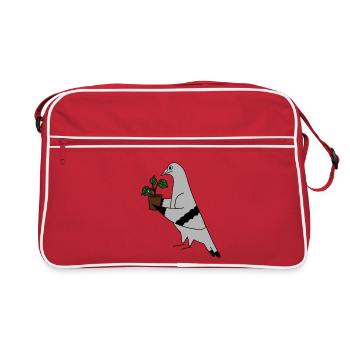 Pigeon with Plant – Minimal urban illustration - Retro Tasche - Rot/Weiß - Vorne