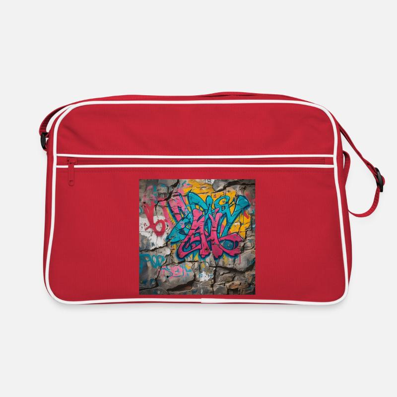 Graffitis colorés sur un mur de pierre Sac Retro