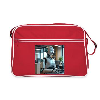 Robot humanoïde dans un bureau bleu - Sac Retro - rouge/blanc - Devant