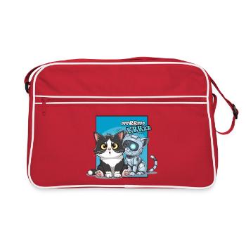 Chat et robot, humour, cartoon, bd - Sac Retro - rouge/blanc - Devant