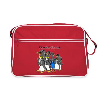 Frackordnung - Lustiger Pinguin Cartoon - Retro Tasche - Rot/Weiß - Vorne