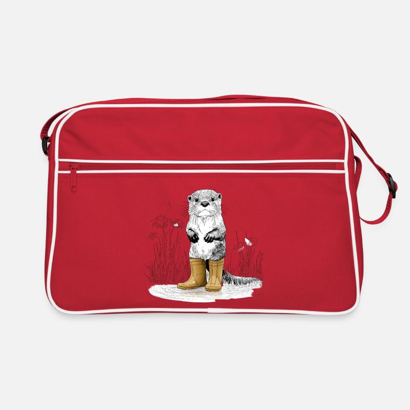 Süßer Otter mit gelben Gummistiefeln - Retro Tasche - Rot/Weiß