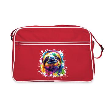Farbexplosion Faultier Sloth - Retro Tasche - Rot/Weiß - Vorne