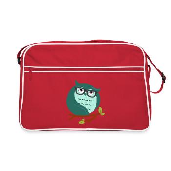 Cartoon-Eule mit schicke Brille - Retro Tasche - Rot/Weiß - Vorne