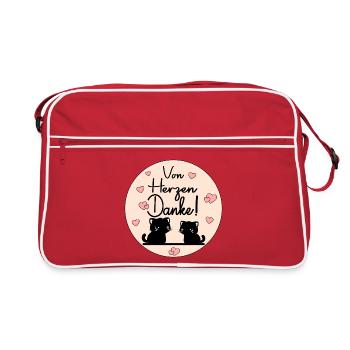Valentinstag Katze - Von Herzen Danke - Retro Tasche - Rot/Weiß - Vorne