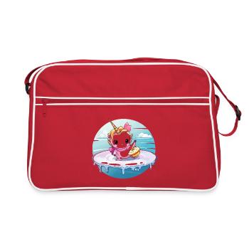 Licorne sur une planche de surf avec cupcake - Sac Retro - rouge/blanc - Devant