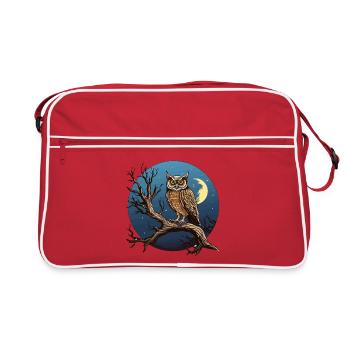 Nachtmond-Eule im Rundkreis - Retro Tasche - Rot/Weiß - Vorne