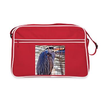 Héron cendré au lac - Photographie de nature Faune - Sac Retro - rouge/blanc - Devant