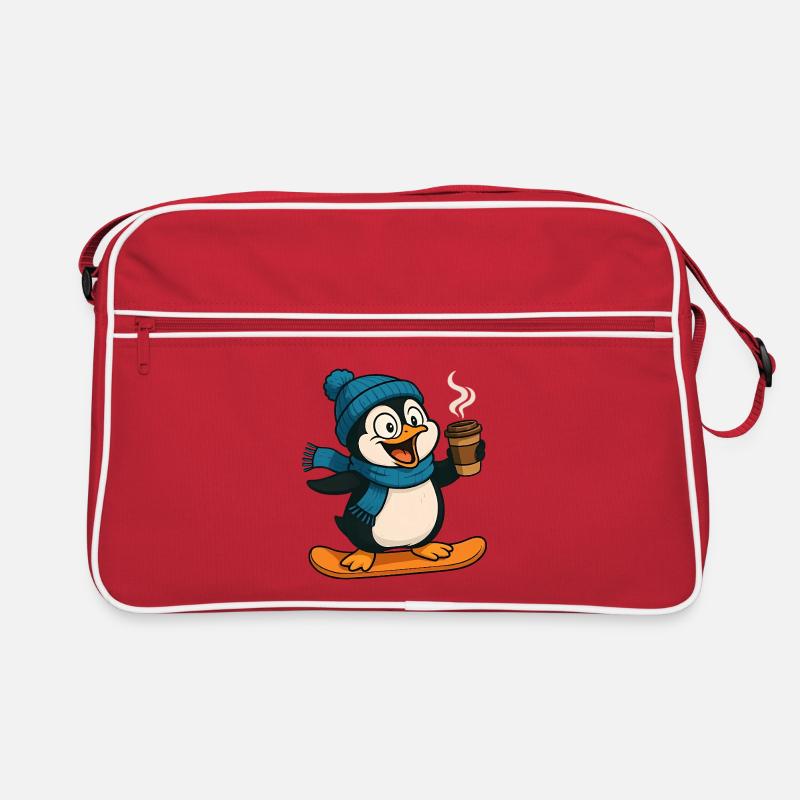 Le Pingouin des Neiges avec Café et Écharpe - Sac Retro - rouge/blanc