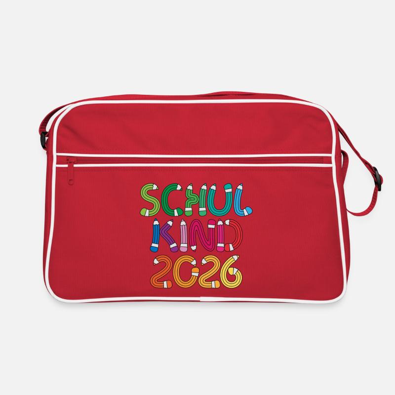 Schulkind 2026 Schule Einschulung Schulanfang - Retro Tasche - Rot/Weiß