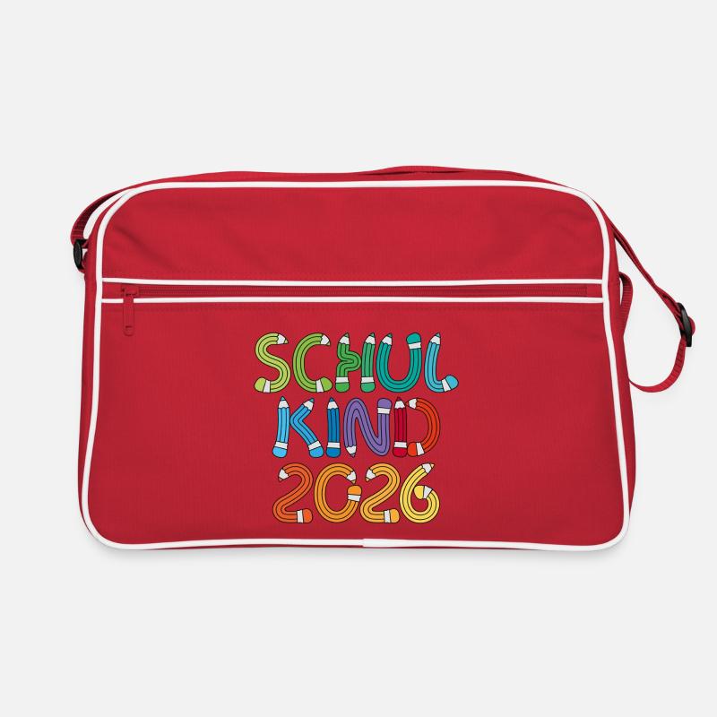 Schulkind 2026 Schule Einschulung Schulanfang - Retro Tasche - Rot/Weiß
