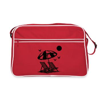 Strandurlaub mit Liegestühlen unter Sonnenschirm - Retro Tasche - Rot/Weiß - Vorne