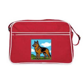 Deutscher Schäferhund Rassehund Geschenk - Retro Tasche - Rot/Weiß - Vorne