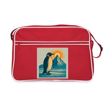 Pinguin im Sonnenaufgang am Bergmeer - Retro Tasche - Rot/Weiß - Vorne