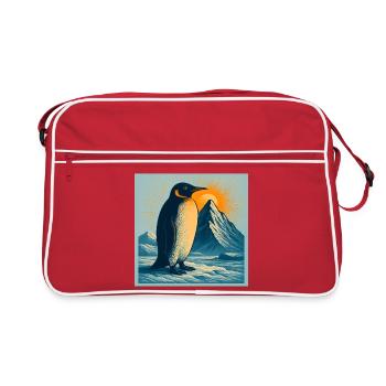 Polarstrand-Pinguin im Sonnenaufgang - Retro Tasche - Rot/Weiß - Vorne