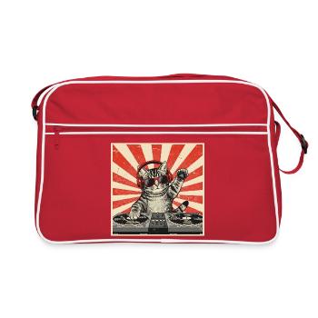 Cat DJ Retro Pop Art - Retro Bag - red/white - Front