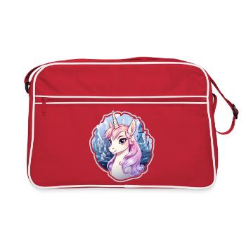 Einhorn im Eisreich - Retro Tasche - Rot/Weiß - Vorne