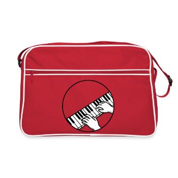 Black and White Piano Piano Keys Hands Motif - Retro Bag - red/white - Front