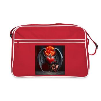 Geflügeltes Herz unter dem roten Mond - Retro Tasche - Rot/Weiß - Vorne