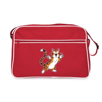 Cheerful tabby cat jumping joy - Retro Bag - red/white - Front