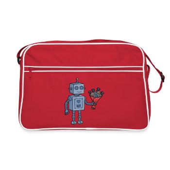 Cute Valentine Robot with Mechanical Gear Bouquet - Retro Bag - red/white - Front