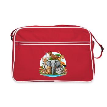 Famille animale colorée dans la jungle - Sac Retro - rouge/blanc - Devant