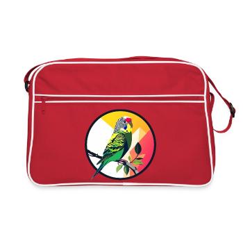 Colorful Budgie Parrot on Branch Art Design - Retro Bag - red/white - Front