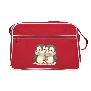 Câlins de manchots dans la neige : motif de couple mignon - Sac Retro - rouge/blanc - Devant
