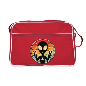 Außerirdischer Friedens Retro Sticker - Retro Tasche - Rot/Weiß - Vorne