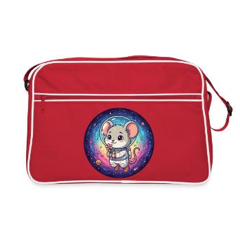 Souris en costume d’astronaute avec une fleur dans l’espace - Sac Retro - rouge/blanc - Devant
