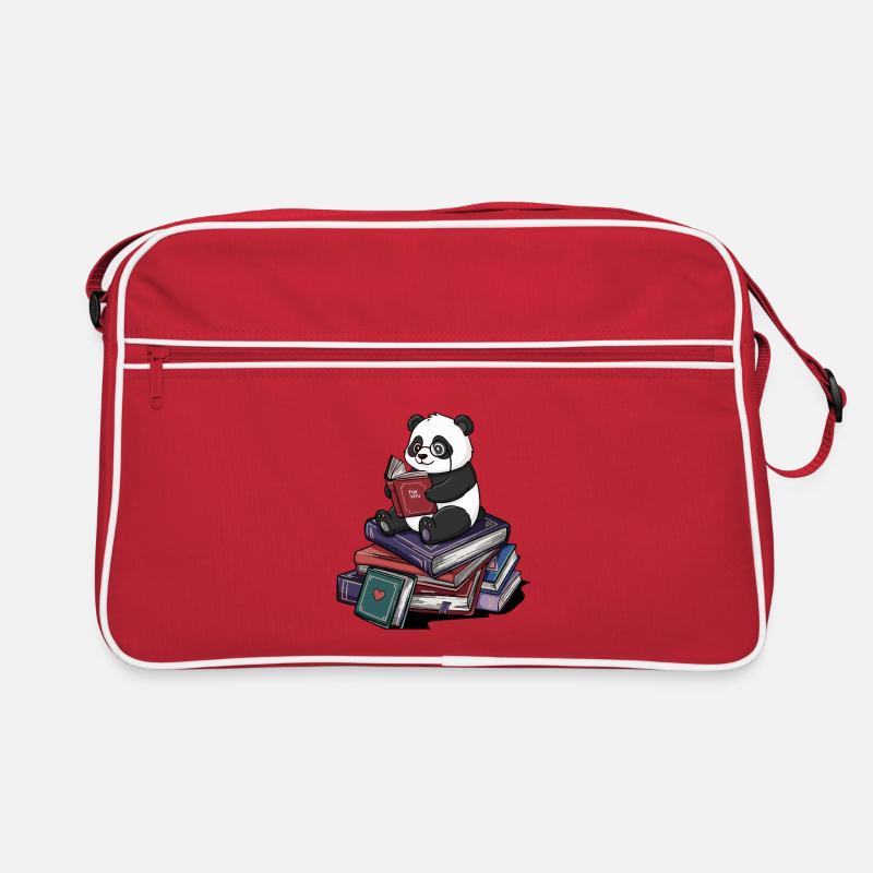 Bookworm Panda Bear Reading Books Art Retro Bag