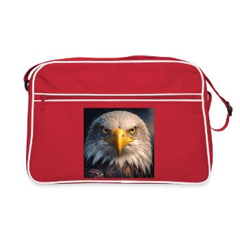 Eagle in close-up: Golden Gaze - Retro Bag - red/white - Front