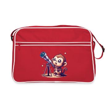 Starry Sky Monkey with Telescope - Retro Bag - red/white - Front
