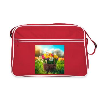 Tulpen in einem bunten Korb - Retro Tasche - Rot/Weiß - Vorne