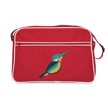 Geometric style kingfisher with polka dots L blue - Retro Bag - red/white - Front