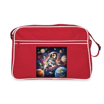 Weltraumhund im Astronautanzug - Retro Tasche - Rot/Weiß - Vorne
