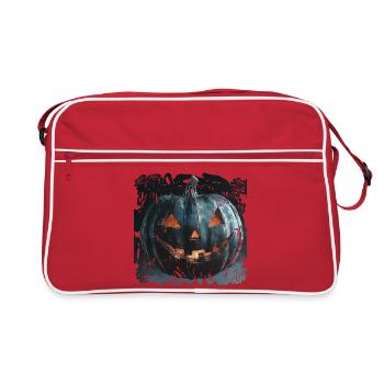 Zombie Nachtblauer Kürbis Halloween - Retro Tasche - Rot/Weiß - Vorne