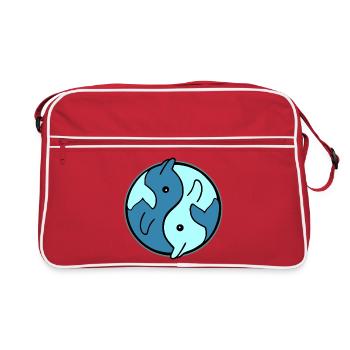 Delfine YinYang Kreis Design - Retro Tasche - Rot/Weiß - Vorne