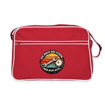 Prokrastination mit Werkzeug und Uhr - Retro Tasche - Rot/Weiß - Vorne
