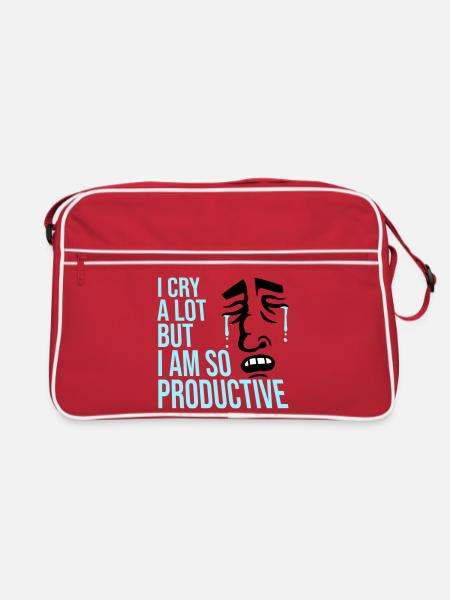I Cry A Lot But I Am So Productive Lustig Emotion - Retro Tasche - Rot/Weiß - Vorne
