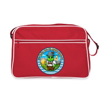 Bayern-Alien mit Bier - Retro Tasche - Rot/Weiß - Vorne