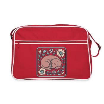 Sleeping dog in flower frame - Retro Bag - red/white - Front