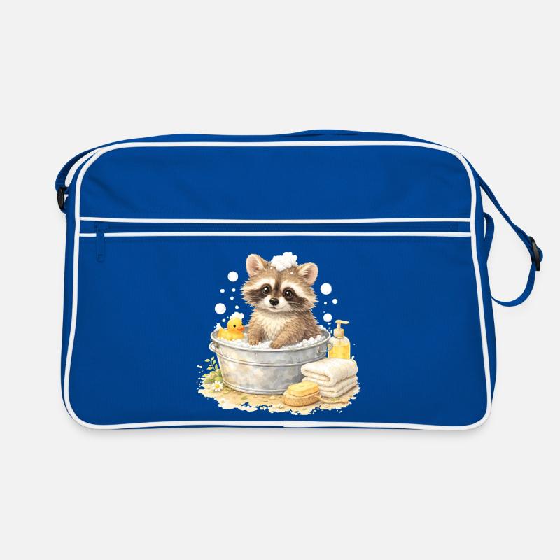 Cute raccoon bathing illustration Retro Bag