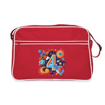 Space 4th Birthday Rocket World - Retro Bag - red/white - Front
