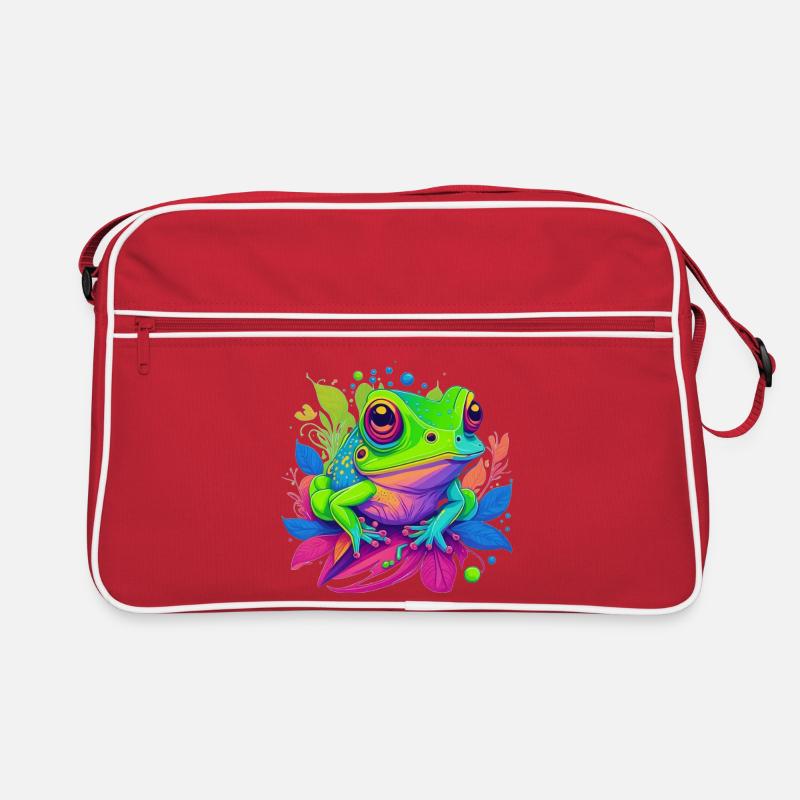Rainbow frog on leaves Retro Bag