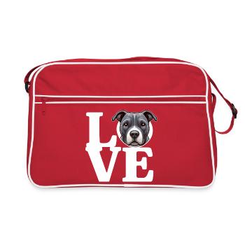 J’ADORE Staffy Bull Terrier Chien Amateur de Chiens Drôle - Sac Retro - rouge/blanc - Devant