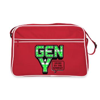 Generation Y, gen Y , Millennials Shirt, Hoodie - Retro Tasche - Rot/Weiß - Vorne