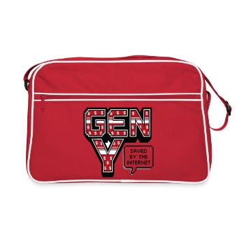 Generation Y, gen Y , Millennials Shirt, Hoodie - Retro Tasche - Rot/Weiß - Vorne