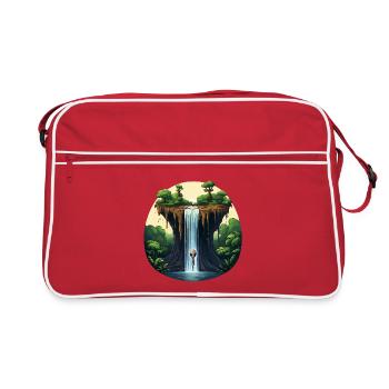 Alien am Wasserfall im Dschungel - Retro Tasche - Rot/Weiß - Vorne