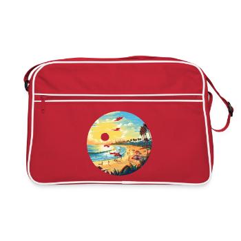 Coucher de soleil sur le cercle de la plage de palmiers - Sac Retro - rouge/blanc - Devant